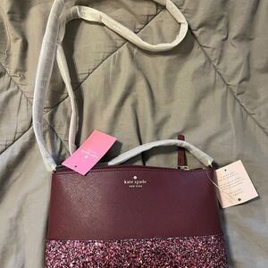 Kate Spade Maroon and Pink Glitter Crossbody Bag